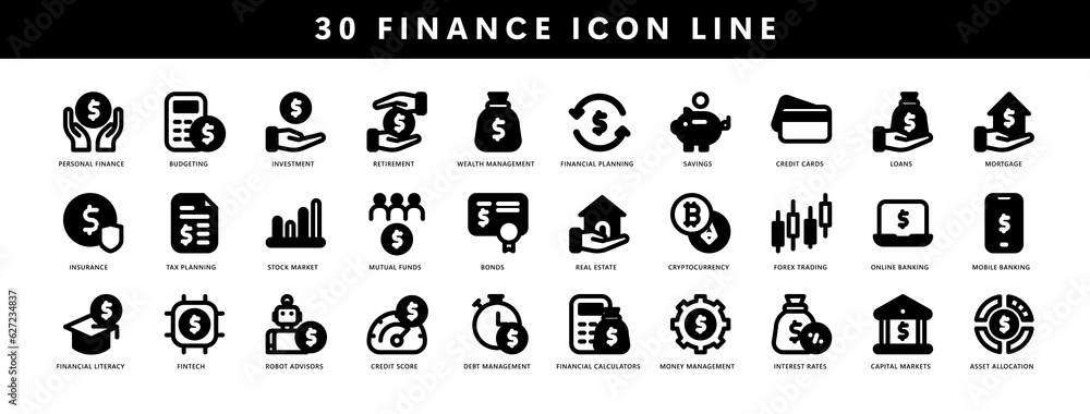 Finance icon with style solid for search engine optimization (SEO). 30 icon collections. Vector Illustration Finance icon with style solid for search engine optimization (SEO). 30 icon collections. Vector Illustration