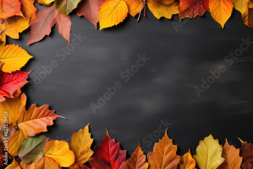 Frame Made Up Of Autumn Leaves On Black Background. Space For Text Thanksgiving Day