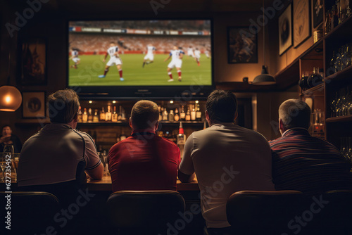 Fans Watching Rugby At Bar, Rear View