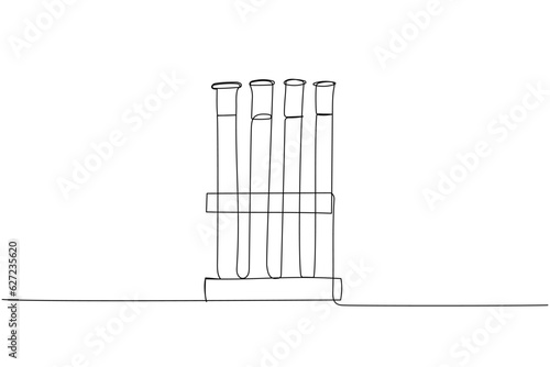 Tubes in holder, Test tube rack, medical tests, medical supplies, equipment one line art. Continuous line drawing of laboratory, research, medication, healthcare, clinical, disposable, tool, healthy