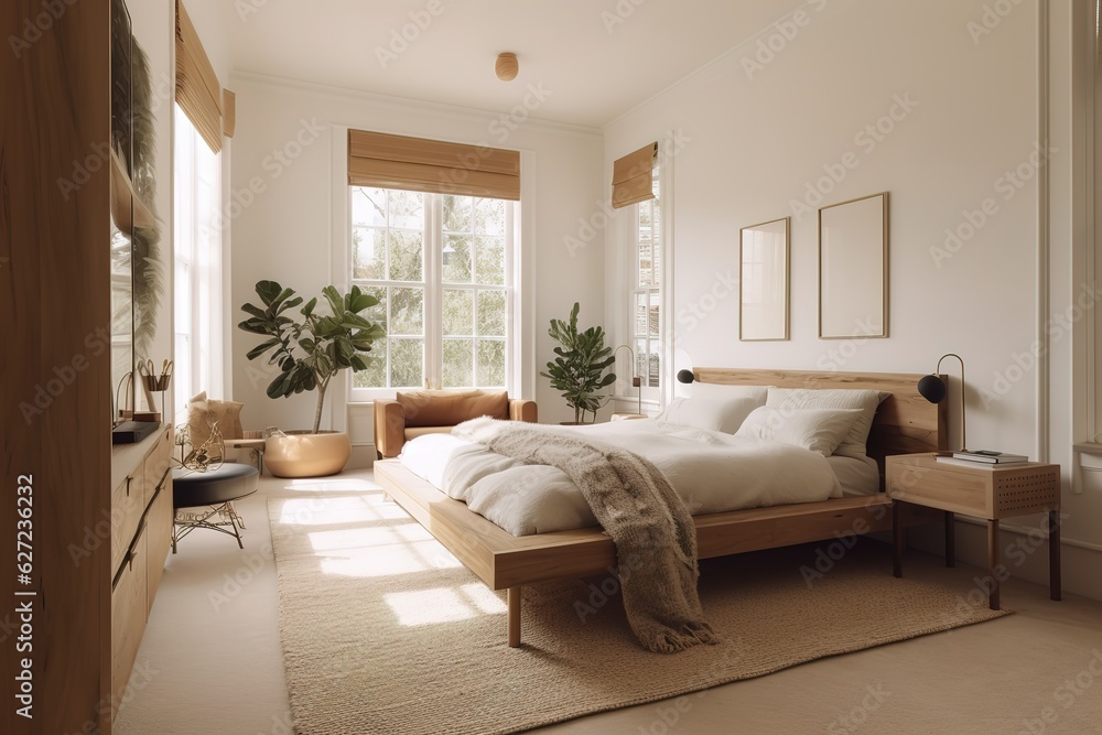 traditional bedroom interior with minimal decor. Generative AI traditional bedroom interior with minimal decor. Generative AI