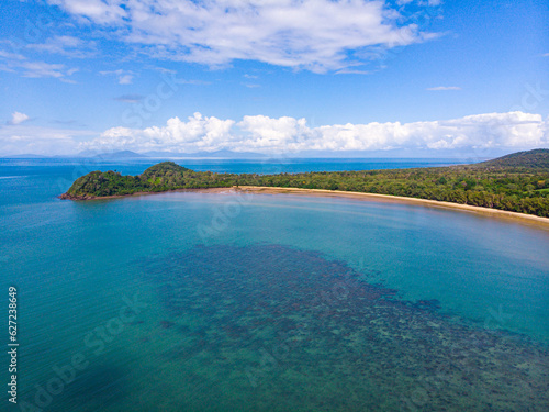 aerial drone panorama of beautiful south mission beach, turtle bay, lugger bay, and surrounding islands in tropical north queensland, australia  paradise beaches on the shore of pacific © Jakub
