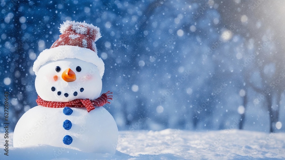 かわいい雪だるま、クリスマス背景｜Cute snowman, Christmas background, Generative AI