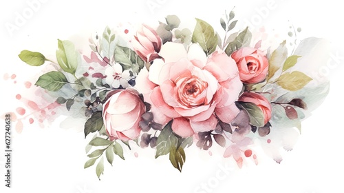 Floral pattern with roses, watercolor. illustration. Generative AI © Irina