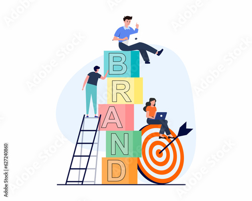 Brand building marketing or advertising for company reputation Online brand analysis. Vector illustration.