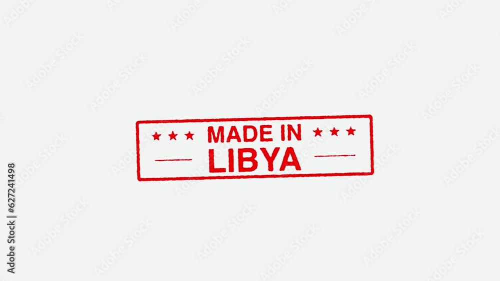 Close Up Real Hand Stamping Made in Libya Stamp on White Background Close Up Real Hand Stamping Made in Libya Stamp on White Background