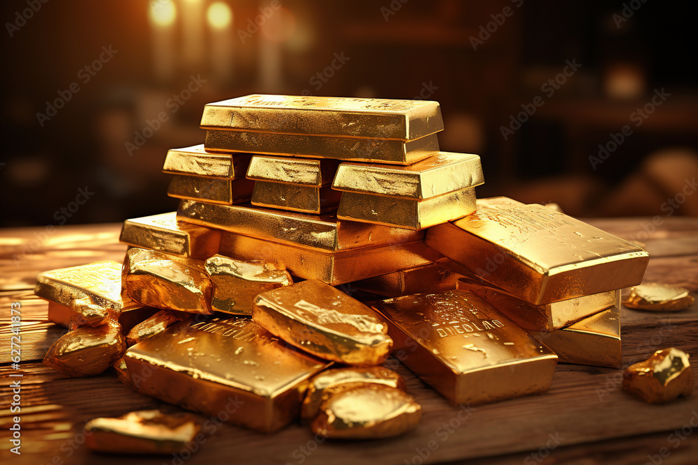 stacked gold bars, gold reserves, stocks stacked gold bars, gold reserves, stocks