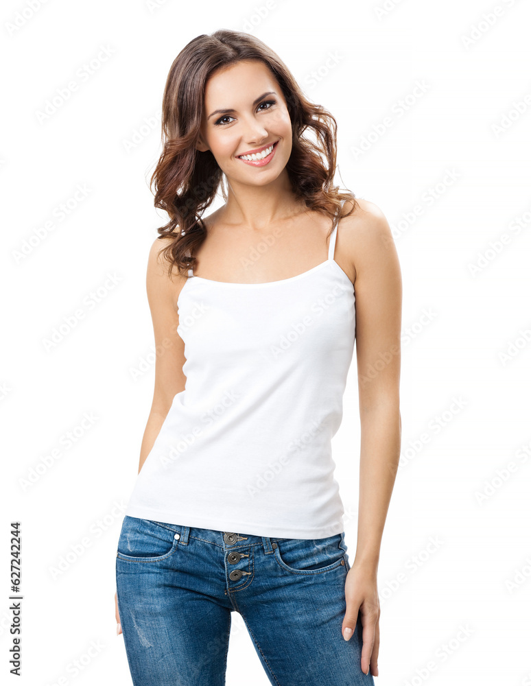 Obraz premium Portrait of happy smiling young beautiful woman, isolated over white background
