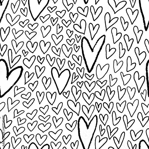 Seamless pattern with abstract hearts. Hand drawn ink print for fabric  textiles  wrapping paper. Vector illustration