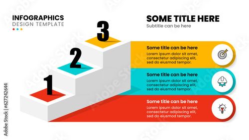 Infographic template. 3 isometric stairs with numbers