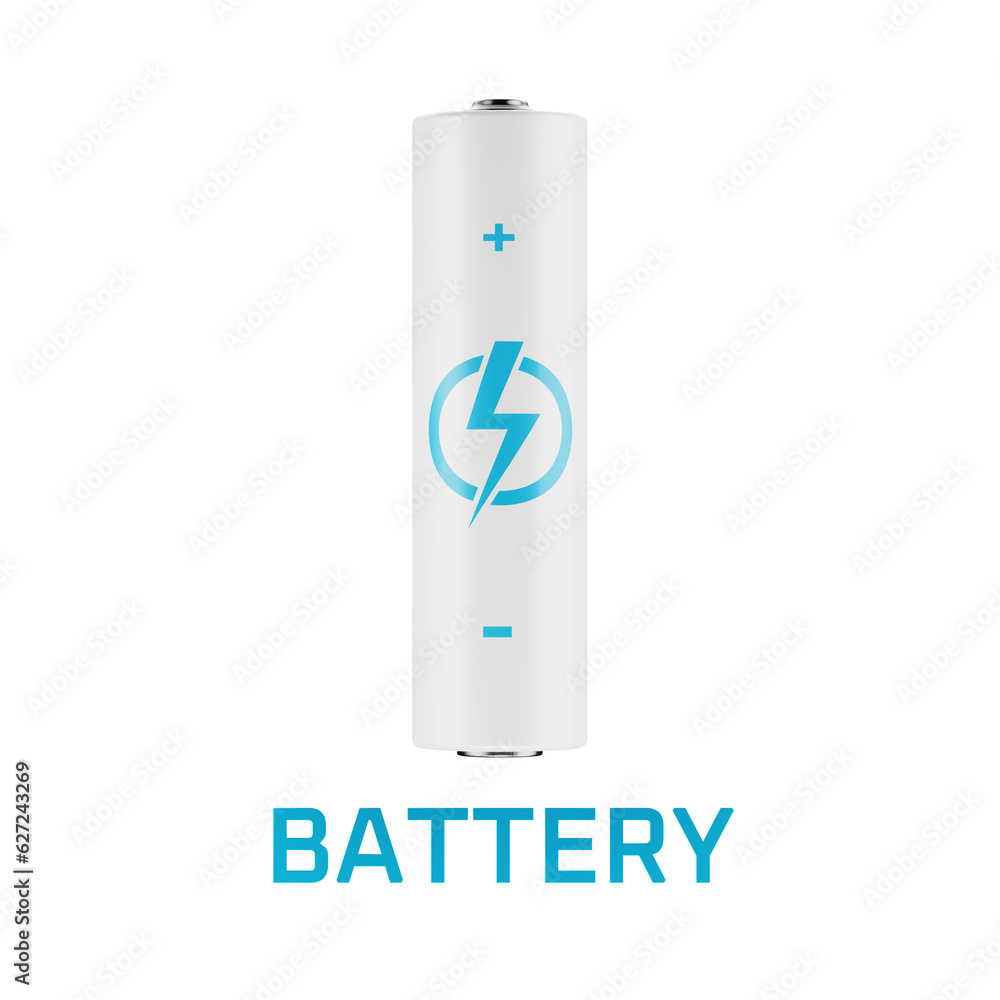 Battery icon. Rechargeable battery icon. Lithium ion battery. 3d render.