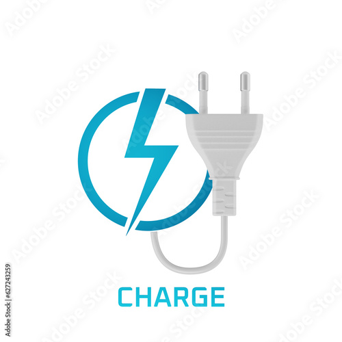 Plug for connection to the electrical network. Charging electric vehicles from an electrical outlet. Electric car charging icon. 3d renderer.