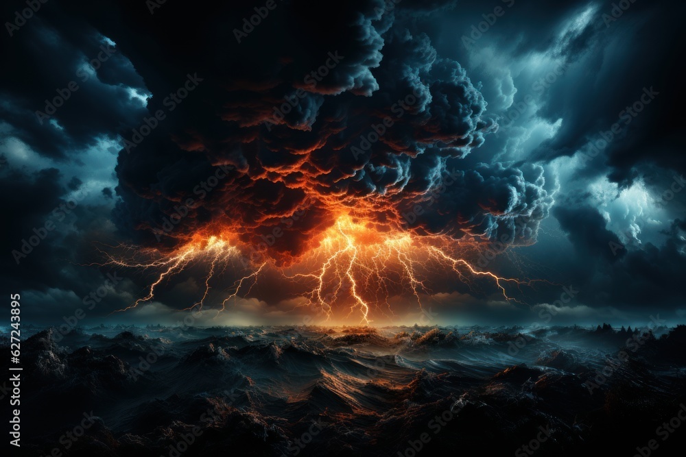 violent thunderstorm on a night in the middle of the ocean