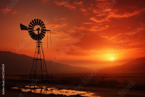 windmill on a ranch in arid texas golden hour photo