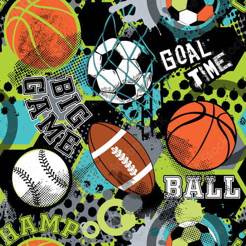 Photography Seamless sport pattern with balls
