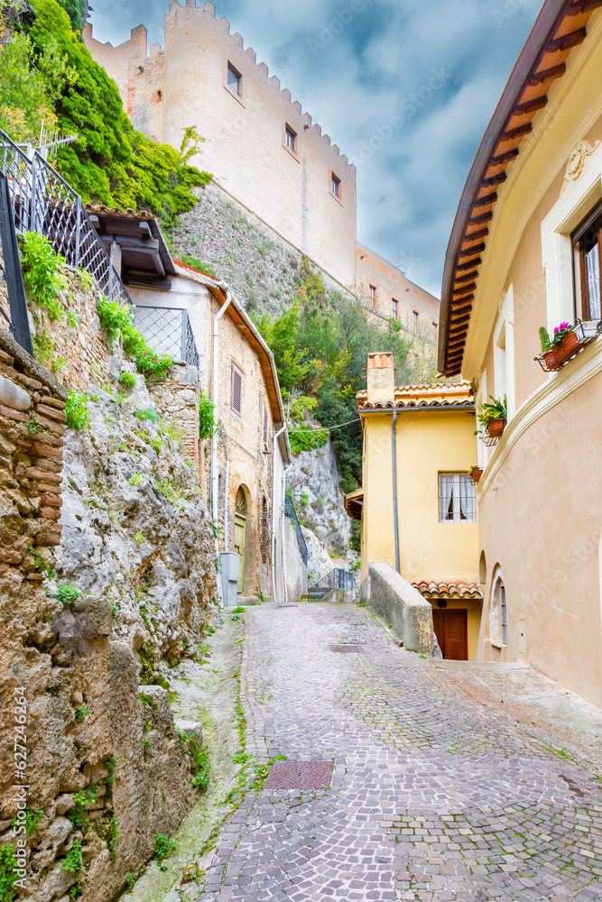 Alley in the historic center of Rocca Sinibalda. Italy.