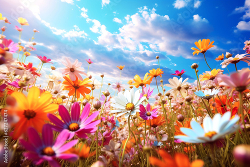 Field Flowers in Sunlight. Long-format Banner. AI Generative