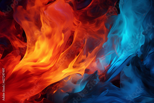 Abstract drawing in Red and Blue Flame. Ice and Flame. Generative AI