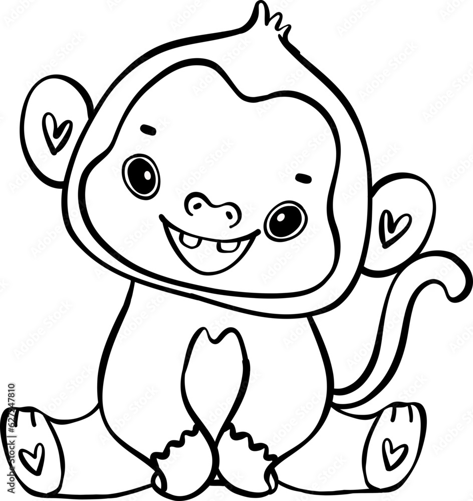 Cute baby monkey sitting delightful cartoon with doodle outline hand drawing. Cute baby monkey sitting delightful cartoon with doodle outline hand drawing.