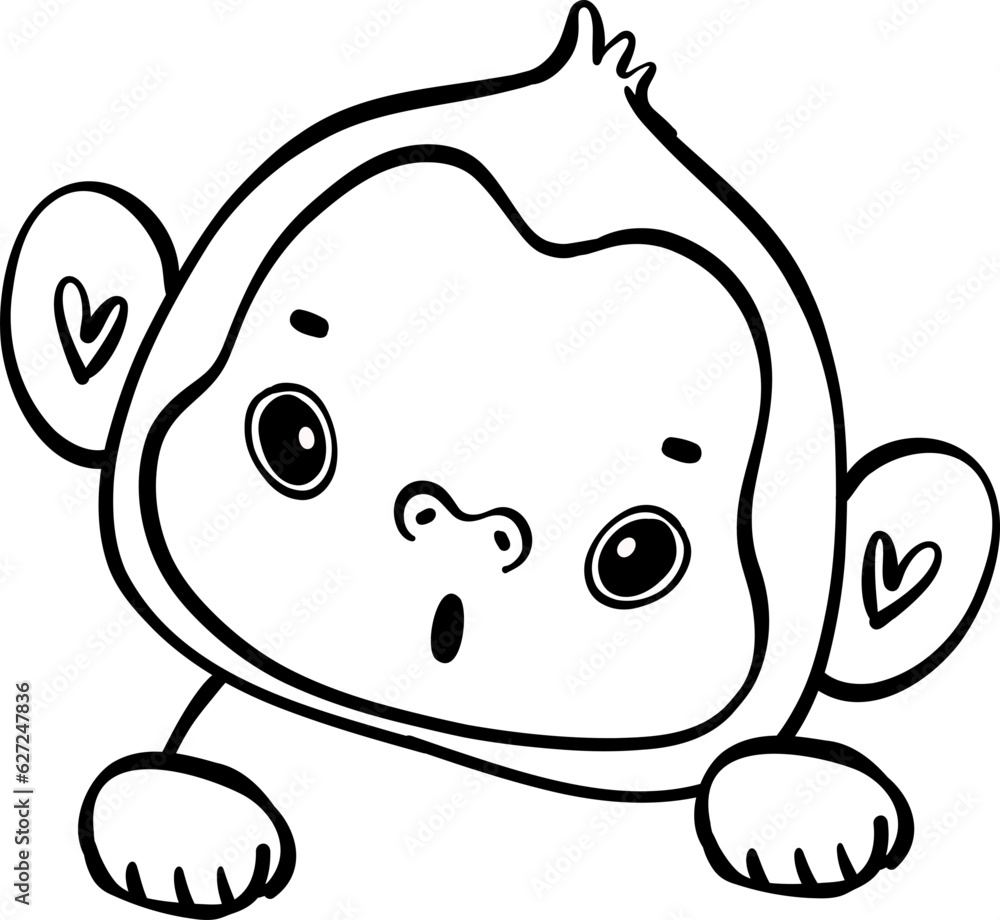 Cute innocence surprise face baby monkey in this delightful cartoon with doodle outline hand drawing. Cute innocence surprise face baby monkey in this delightful cartoon with doodle outline hand drawing.