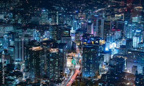 Seoul night view, a picture that reminds me of a blue neon sign