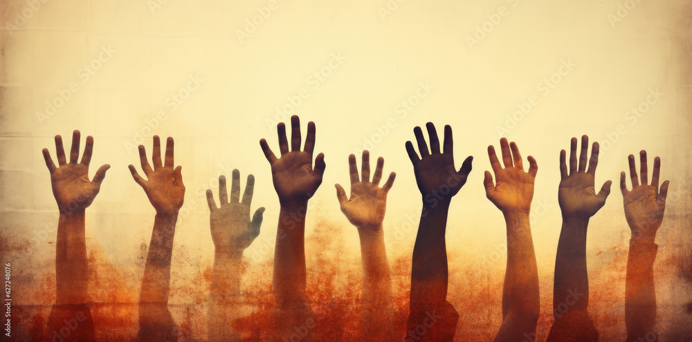 Obraz premium Hands raising and voting on the wall