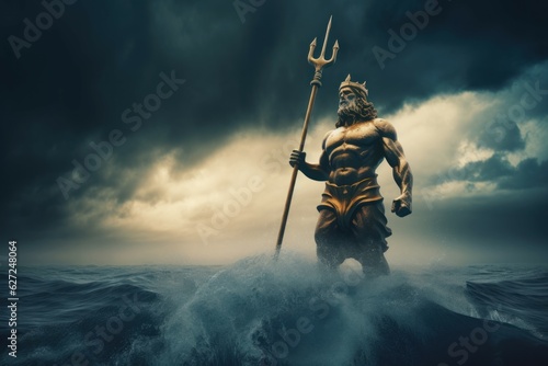 Fototapeta Poseidon trident sea. Generate Ai
