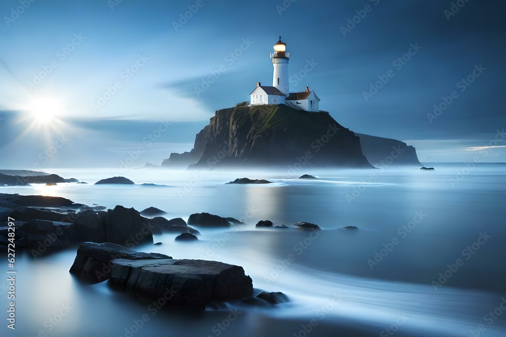 lighthouse on the coast of the sea generated Ai