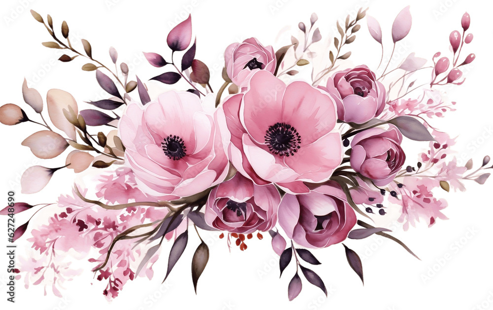 Watercolor Flowers Illustration isolated, Generative Ai