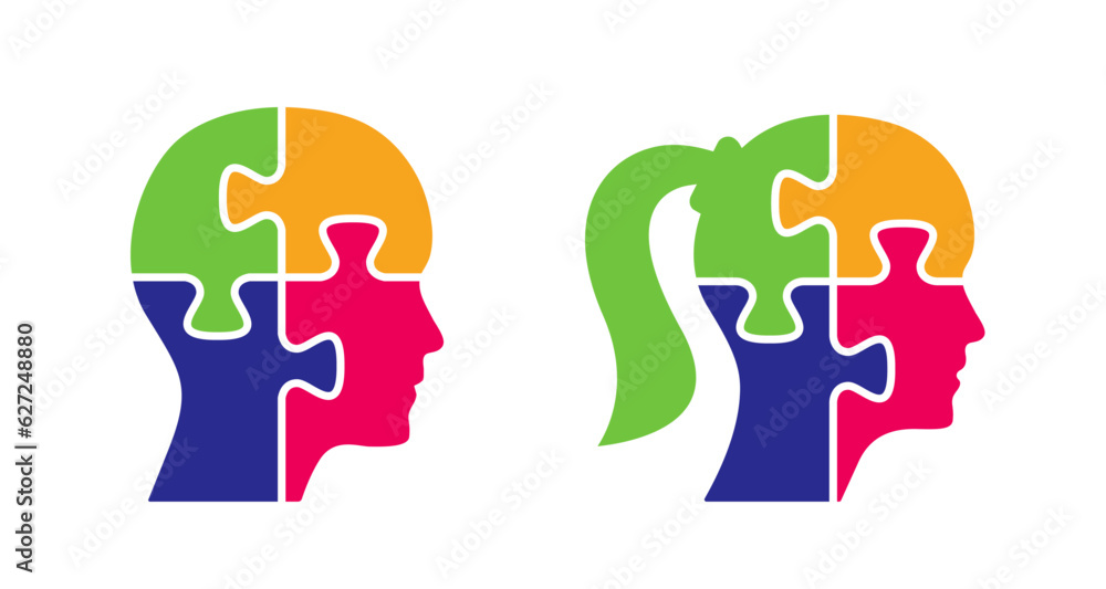 Human man and woman head from four color puzzle pieces vector design. Thinking diversity concept set to use for business, divergence, decision, success, challenge projects and presentations.
Human man and woman head from four color puzzle pieces vector design. Thinking diversity concept set to use for business, divergence, decision, success, challenge projects and presentations.