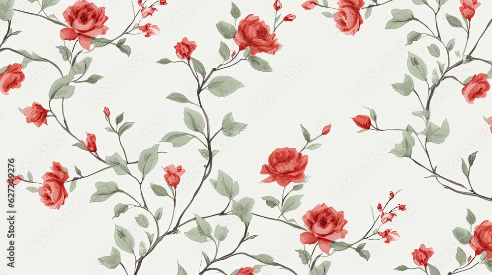 Abstract red roses flowers background. Floral design backdrop. AI illustration. For background, texture, wrapper pattern, frame or border..