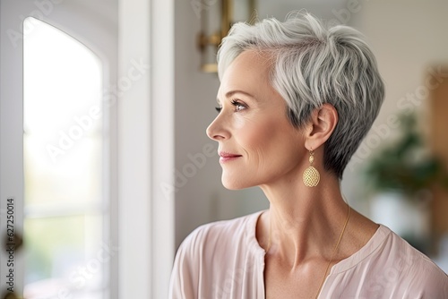 Attentive Modern Woman Listening and Caring for Friend at Home. Portrait of Short-haired Woman in Conversation about Friendship. Generative AI