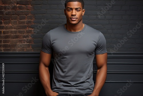 Black Model Wearing Plain Grey T-Shirt. African American Youth Fashion in Nigeria  Generative AI