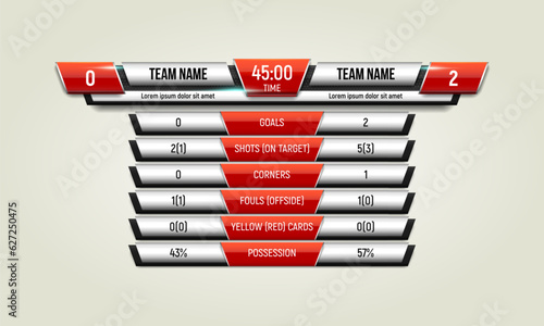 Sport scoreboard with time and result display. Vector template for your design.