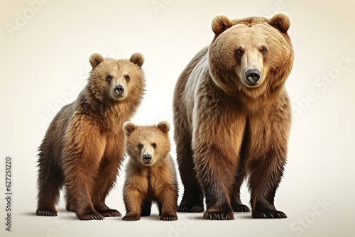 Image of family group of bears on white background. Wildlife Animals. Illustration, Generative AI.