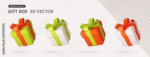 Realistic gift boxes set in christmas colors. Realistic vector 3d glossy boxes with highlights isolated on white background. Vector illustration