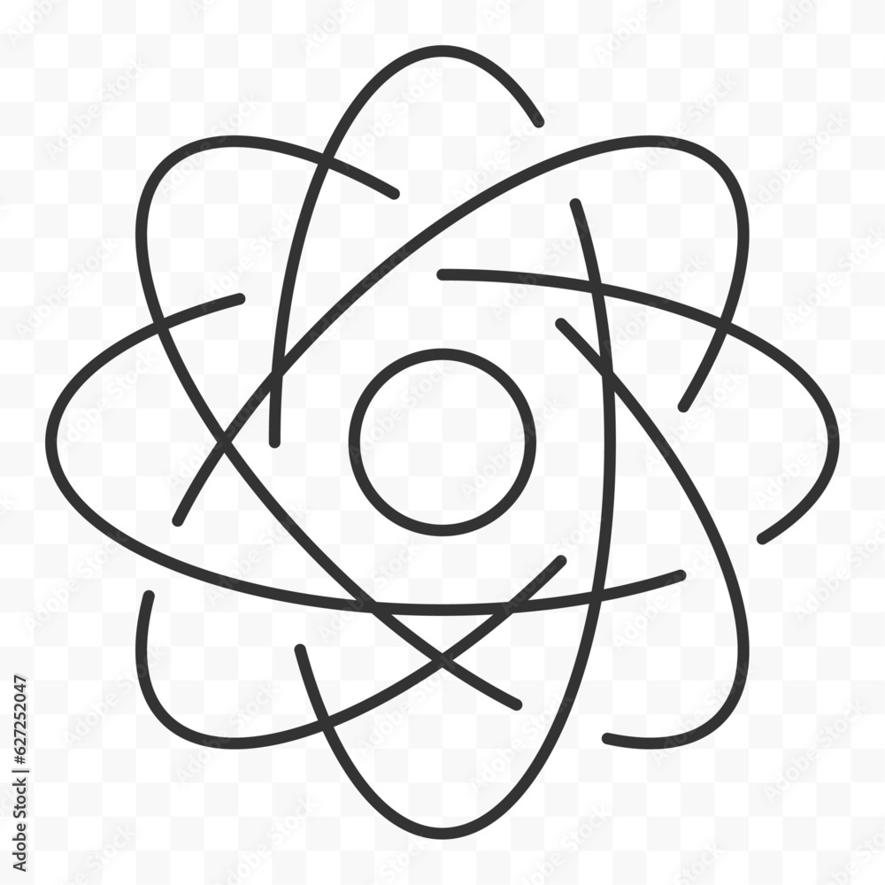 Atom related icon. Easily editable line art on transparent background. Vector stock illustration.