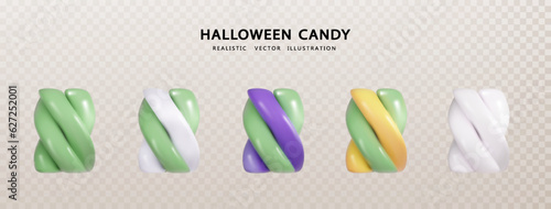Set striped candy in halloween style.Trick or Treat and Halloween holiday. Sweet 3d vector.