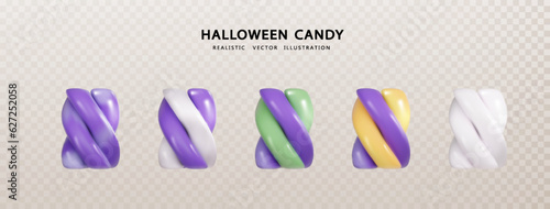 Purple Halloween striped candy vector set isolated. Realistic 3d vector.