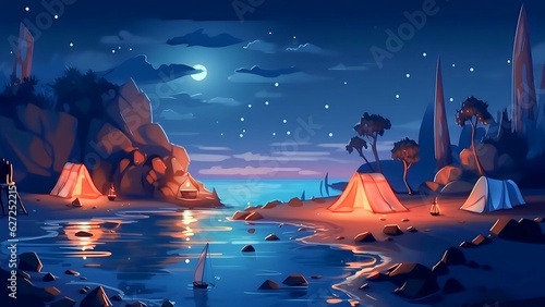 landscape with camping in night 