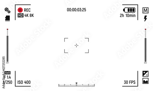 Camera viewfinder. Focusing screen of the camera. Viewfinder camera recording. Vector template for your design.