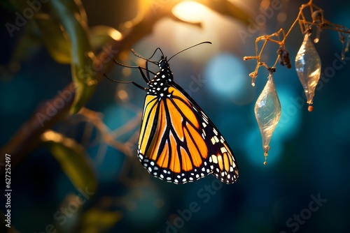 A mesmerizing macro photograph of a fragile butterfly emerging from its chrysalis, a powerful metaphor for transformation and rebirth. © Tachfine Art