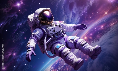 Astronaut Floating With Purple Galaxy On The Background