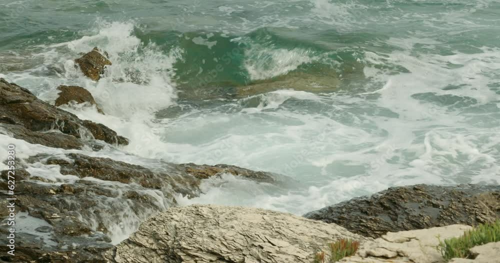 Jugo wind and waves on the rocky coast of the Adriatic Sea, Croatia Jugo wind and waves on the rocky coast of the Adriatic Sea, Croatia