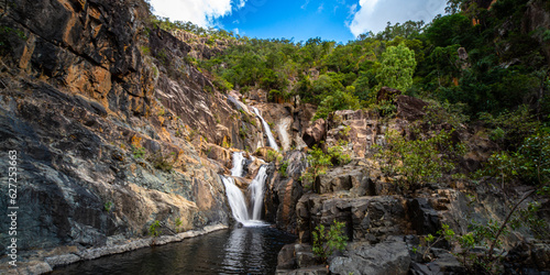 Fototapeta Naklejka Na Ścianę i Meble -  panorama of jourama falls in paluma range national park, north queensland, australia; cascade of numerous powerfull tropical waterfalls near townsville and ingham
