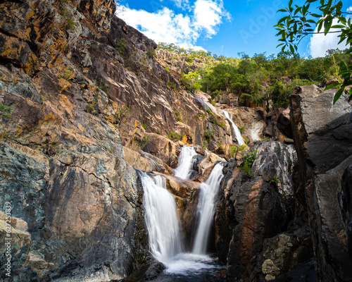 panorama of jourama falls in paluma range national park  north queensland  australia  cascade of numerous powerfull tropical waterfalls near townsville and ingham