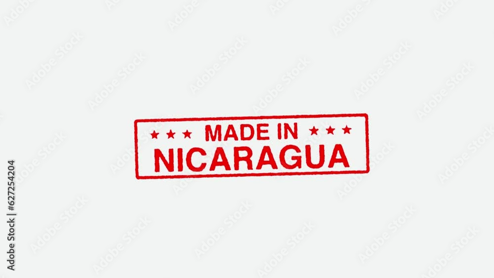 Close Up Real Hand Stamping Made in Nicaragua Stamp on White Background Close Up Real Hand Stamping Made in Nicaragua Stamp on White Background