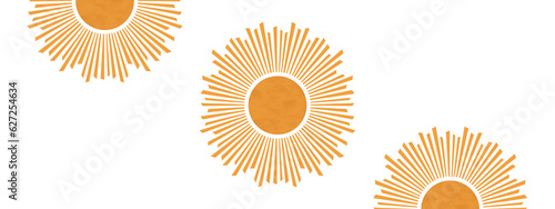 Boho sun flat lay illustration header or banner design. Artwork of sunrise, sunshine and sunset.