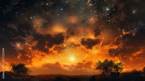 Celestial Embers: A Black-Orange Night - AI Generated © CommerceAI