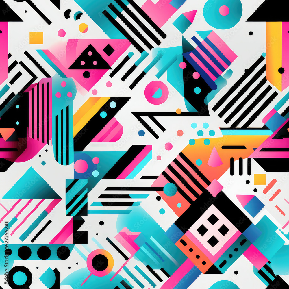 Minimal geometric colorful elements repeat pattern, retro abstract tile Minimal geometric colorful elements repeat pattern, retro abstract tile